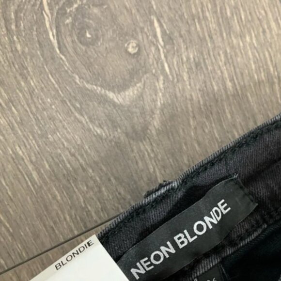 NEON BLONDE Skinny Jeans Distressed Raw hem Black Denim High rise waist Size 24 - Picture 11 of 14